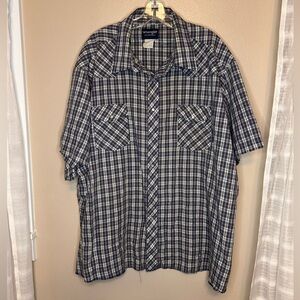 VTG Wrangler Men’s Pearl Snap Western Shirt Size XL Short Sleeve Navy Blue